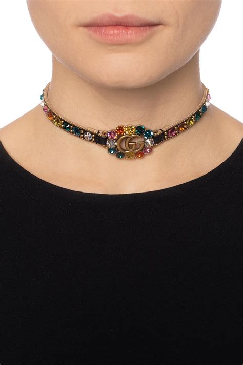 gucci embellished leather choker-women black noro|Choker necklace with geometric studs .